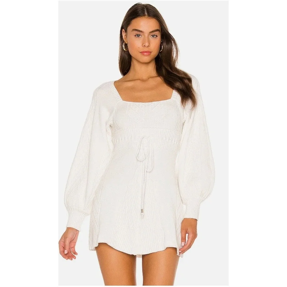 Free People Women's White Emmaline Knit Mini Sweater Dress Size Large NWT